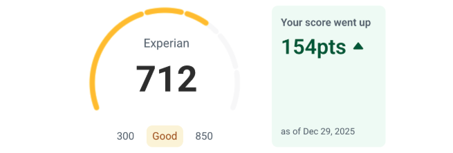 Experian score of 712, up 154 points
